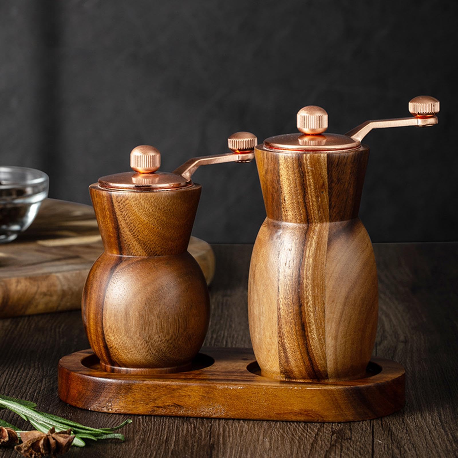 Set da 2 Pezzi di Spezie con Vassoio Ricaricabile, Macina Spezie Manuale.