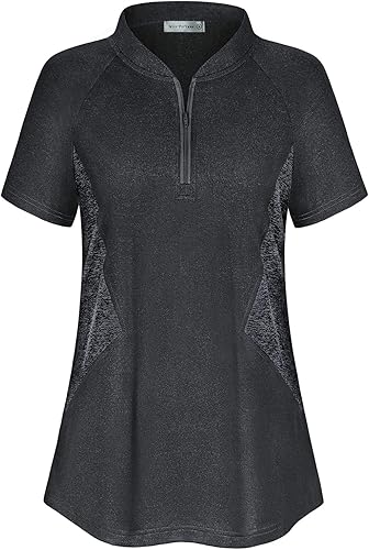 Miss Fortune Women's Running Tops Zip Up Collarless Tennis Golf Shirts Yoga Gym Workout Tops Shirts Quick Dry