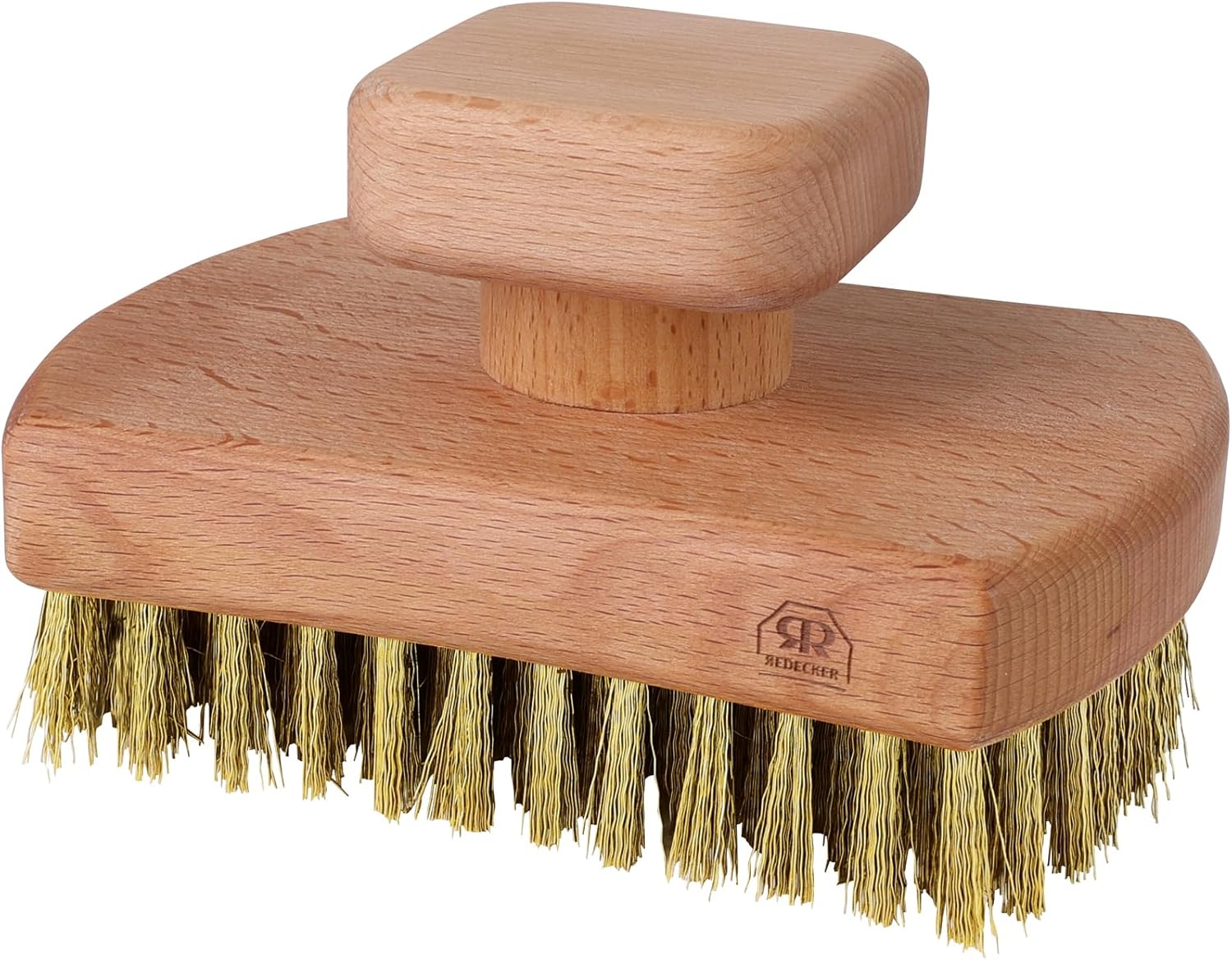 Redecker BBQ Grill Brush with Brass Wire Bristles and Knob-Style Oiled Beechwood Handle, Tough on Dirt and Grease Yet Gentle on Grates, Durable and Easy to Clean