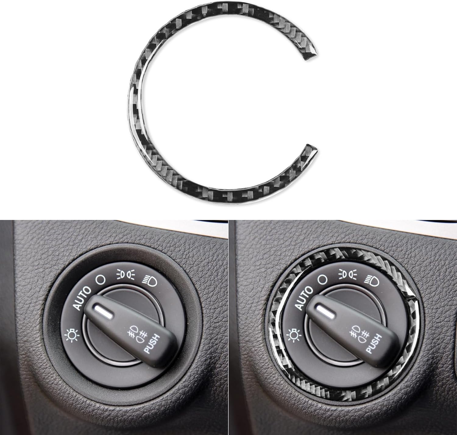 Real Premium 3K Carbon Fiber Decals Headlight Switch knob Trim Cover Sticker Decoration Compatible with Dodge Journey 2011 2012 2013 2014 2015 2016 2017 2018 2019 2020 Interior Accessories