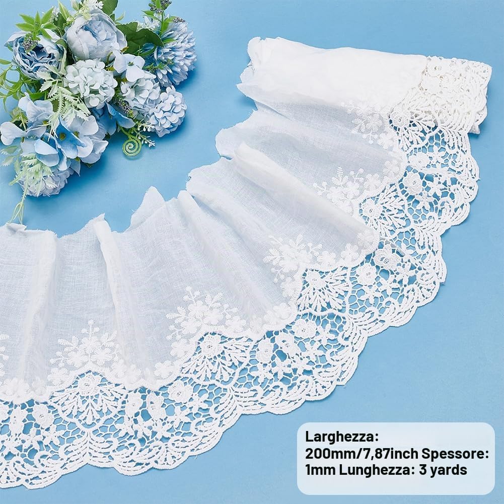 BENECREAT Nastro in Pizzo di Cotone Bianco Naturale da 3 Metro, Tessuto con Occhielli 20D Retro Scavato Largo 3 cm per Coperte da Sposa Fai-da-Te Decorazione di Nozze