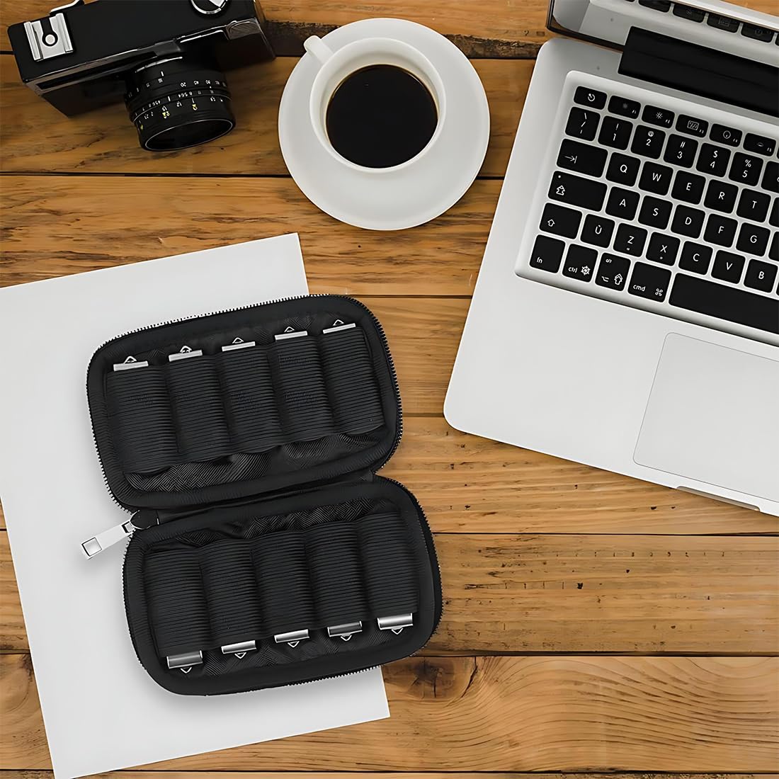 1 Pezzo Custodia per Chiavette USB, Organizer Unità Flash, Borsa Portaoggetti con 10 Scomparti, Porta e Accessori per Storage, Elettronici per Drive/Pen Drive/Jump Drive/Dischi U (Nero)