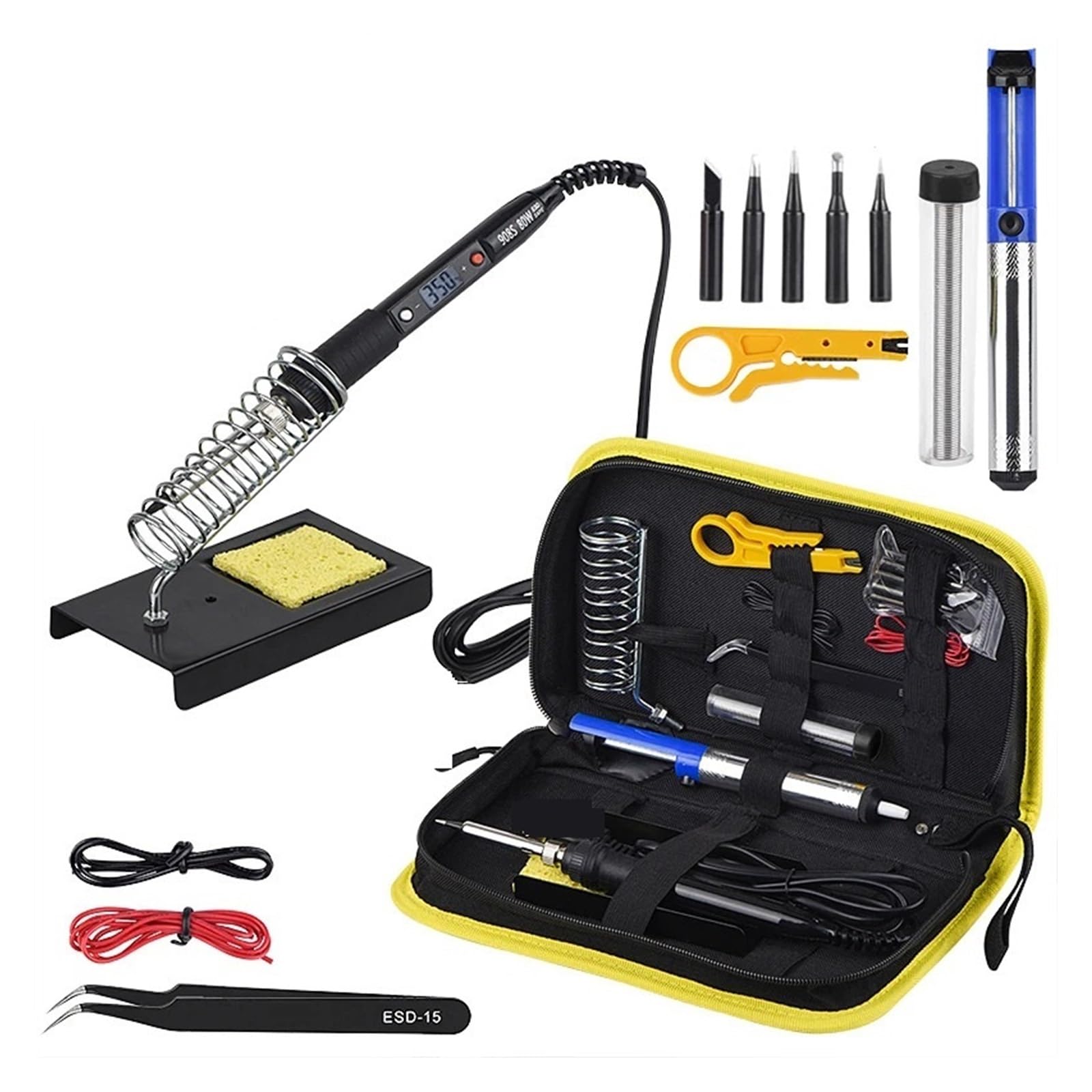 Kit Eléctrico De Soldador 80W, Herramienta Soldadura Estaño LCD Portátil Con Temperatura Ajustable, Juego Hierro Madera For Punta Diy Calentamiento Preciso(Black-02)