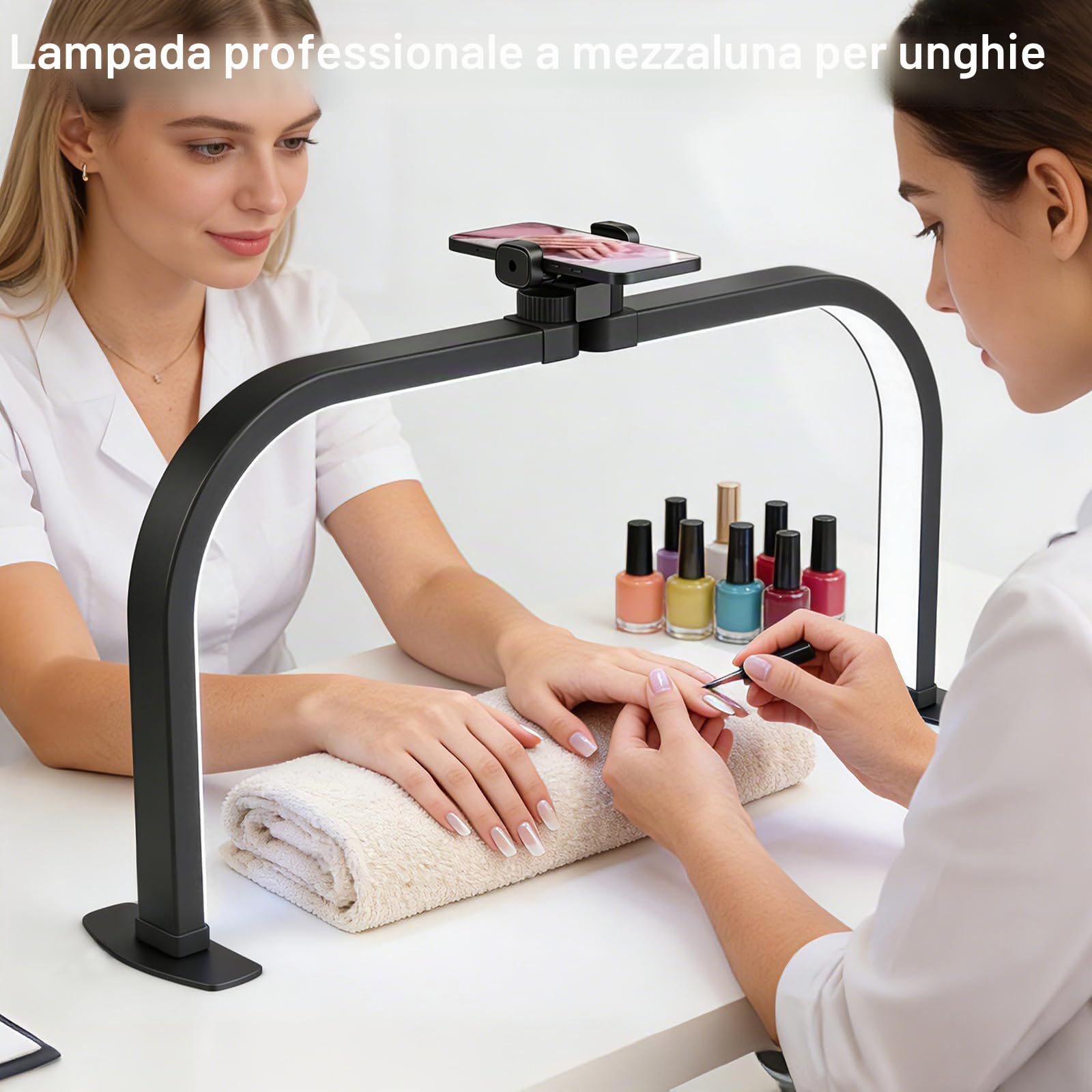 Lampada da Tavolo per Unghie, 72CM 40W Lampada Mezzaluna Estetista, Nero | Lmaqfum lampada arco unghie, led lampada da tavolo manicure professionale con Supporto per lashmaker Ciglia Tatuaggi Manicure