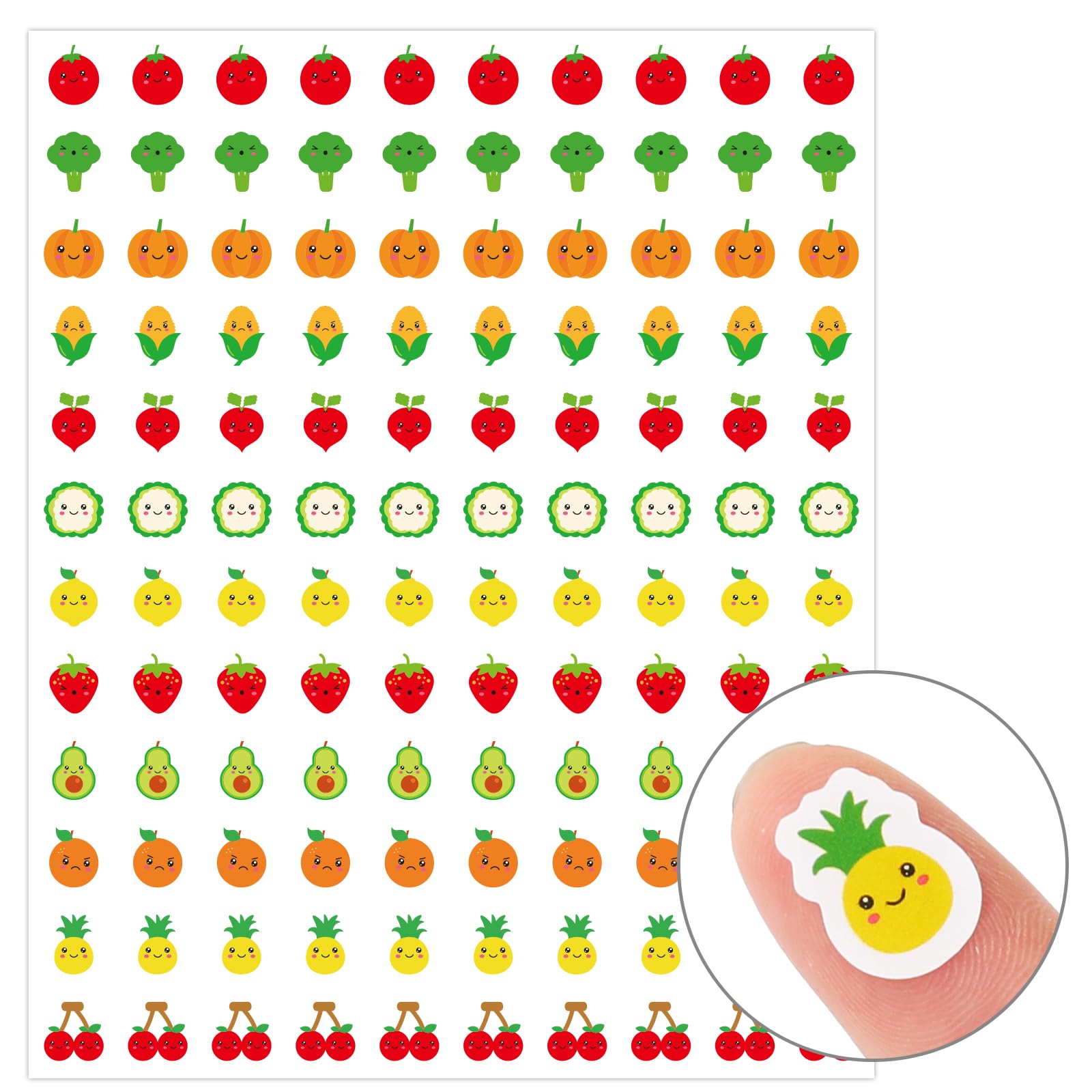 JarThenaAMCS 2400Pcs Mini Fruit Vegetable Sticker Smile Face Paper Decal 12 Cute Designs Adhesive Sticker for Planner Envelope Scrapbook DIY Supplies,