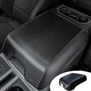 Pincuttee Center Console Cover for 15-21 Ford F150 F250 F350 F450,Carbon Fiber Leather Armreat Cover,Middle Console Cover Box Protector Cover for Ford with Bucket Seat(15-21 Carbon Fiber,1PC)