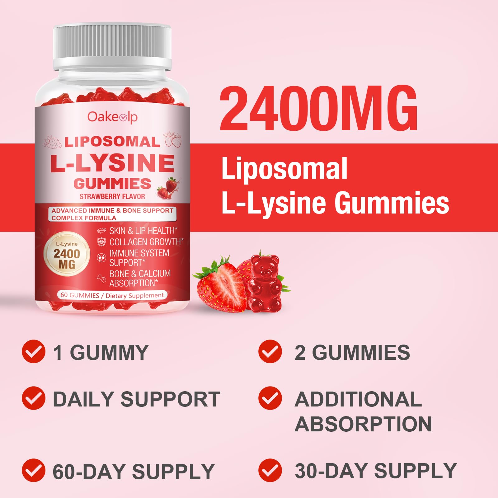 2 Pack Liposomal L-Lysine 2400mg & Vitamin C 1000mg Gummies - with D3 K2 Zinc, Magnesium, Echinacea - for Lips & Oral Wellness,Immune Support, Skin Health & Energy Boost — Amazon image 4