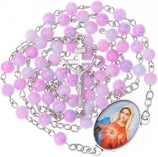 Rosary Beads Catholic for Women With Button Rosary Pouch, Pink Flower Beads Rosary Necklace with Pink Button Bag, Anglican Prayer Beads Christian Gifts for Women Catholic Gifts