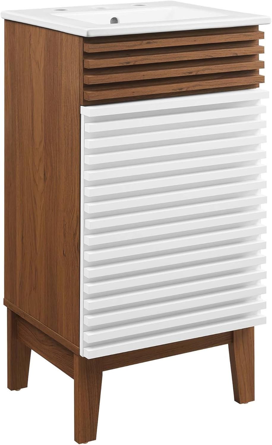 Ergode Render 18 Bathroom Vanity Cabinet-Mid-Century Modern Style, Adjustable Storage Shelf, Soft-Close Door, 8 Centerset Holes, Integrated Countertop
