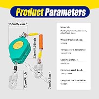 Vista 9 de Línea de vida auto retráctil, dispositivo de retención de caídas de línea de vida portátil de 23 pies, pararrayos de caídas con gancho de acero