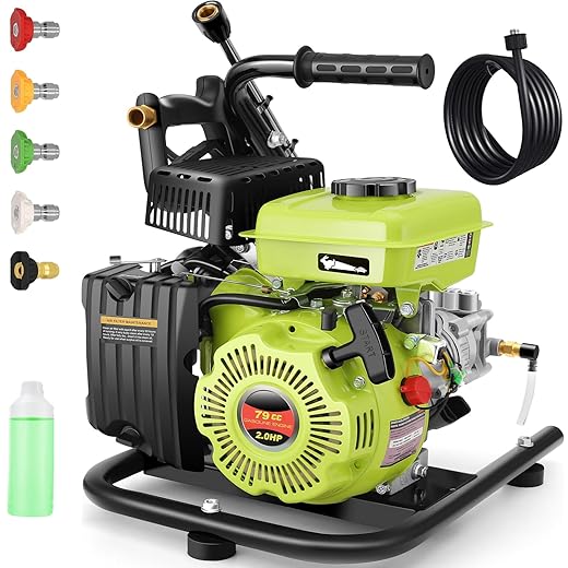 Commercial 3500PSI 2.4GPM 79CC Gas Pressure Washer, 2.0 HP Professional Gas Power Washer with 5 Nozzles 25FT Hose Foam Bottle for Car Fence Driveway Yard (EPA/CARB/ETL Compliant)