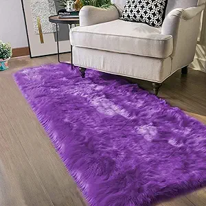 Latepis Washable Runners 2x6 Fluffy Shaggy Rug Purple Faux Sheepskin Fur Rug Small Soft Furry Rugs for Living Room Bedroom Sofa Cute Room Decor Runner