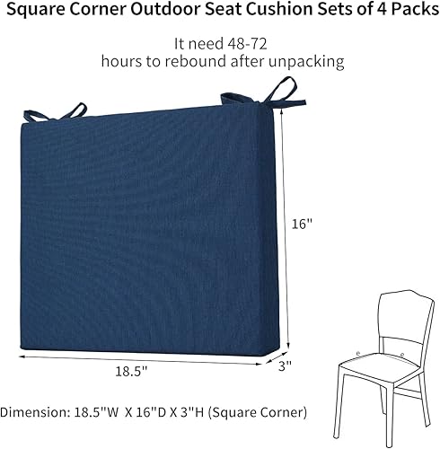 Miniatura 5 de EAIMi Cojines para sillas de exterior para muebles de patio, cojines cuadrados de patio para muebles de exterior, paquete de 4 unidades, cojines