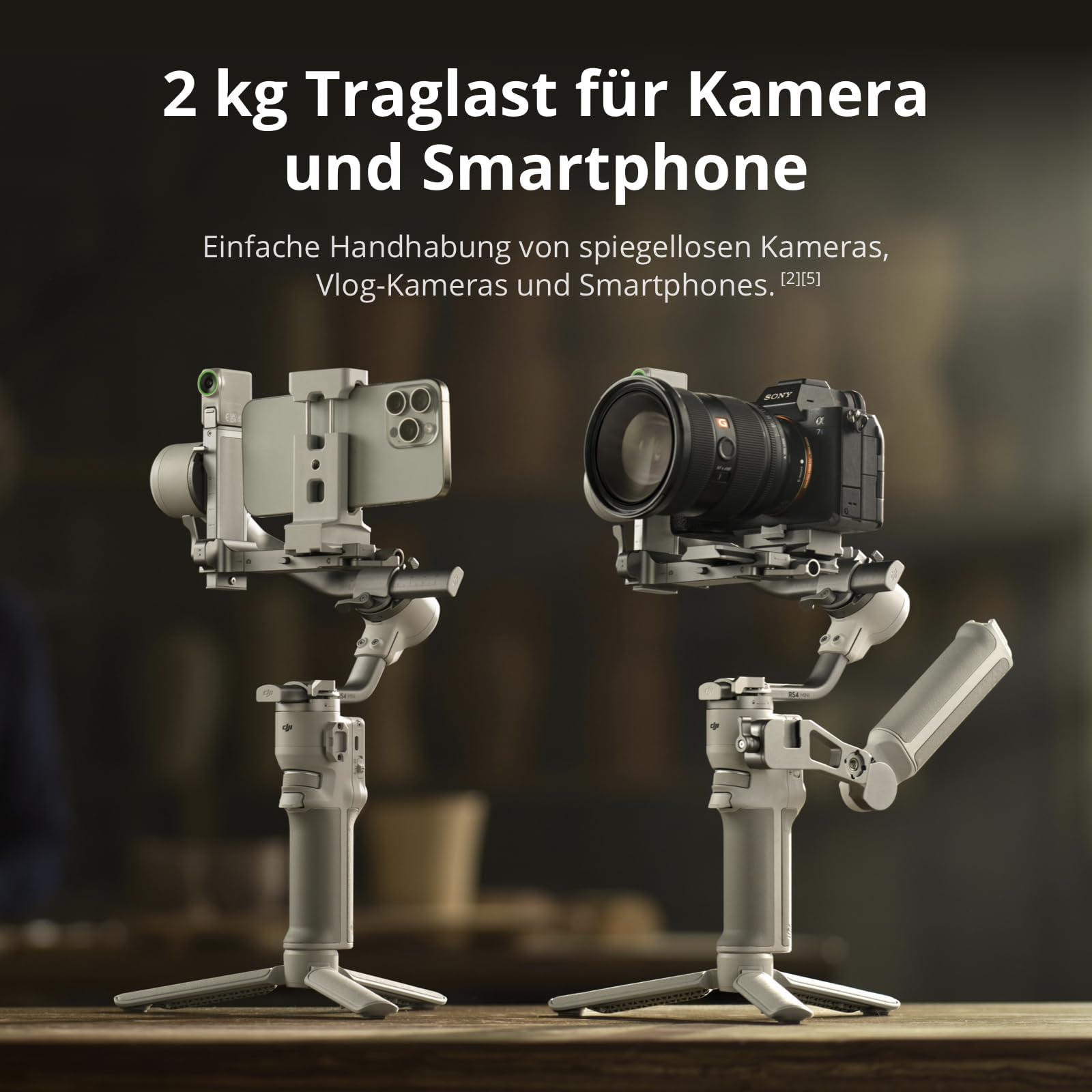 DJI RS 4 Mini, Gimbal-Stabilisator für Kamera Canon/Sony/Panasonic/Nikon/Fujifilm, Auto-Achsenverriegelungen, 2 kg/4,4 lbs Traglast, Intelligente Verfolgung, Kamera-Gimbal, Native vertikale Aufnahmen