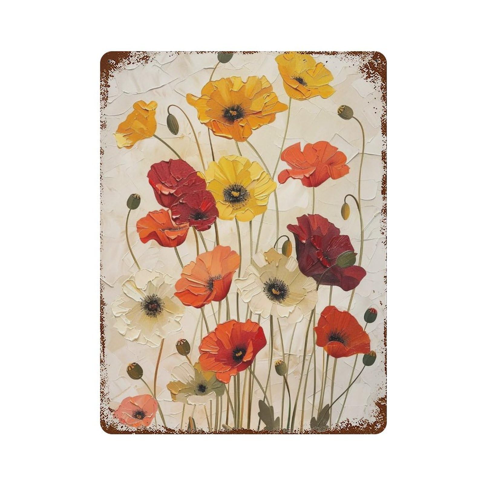 Wujhgrsg Style Textured Impasto Warm Palette Poppy Overlay 01 Wall Art Retro Iron Vintage Metal Tin Sign Poster Modern Decor For Home Cofffee Club Bar Shop 40X30cm