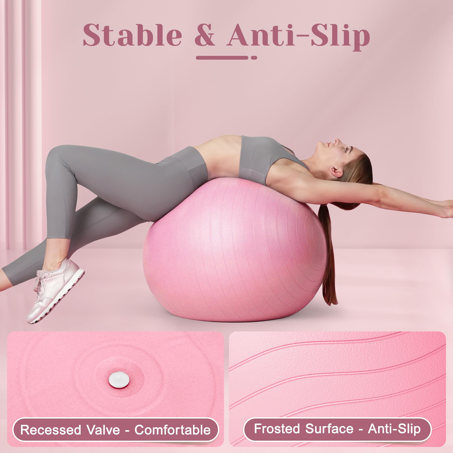 Ballon de gymnastique 55/65/75 cm et ballon de Pilates de 25 cm – Pezzball anti-éclatement de grossesse – Ballon de siège antidérapant, ballon d'équilibre, ballon de yoga pour la maison, le