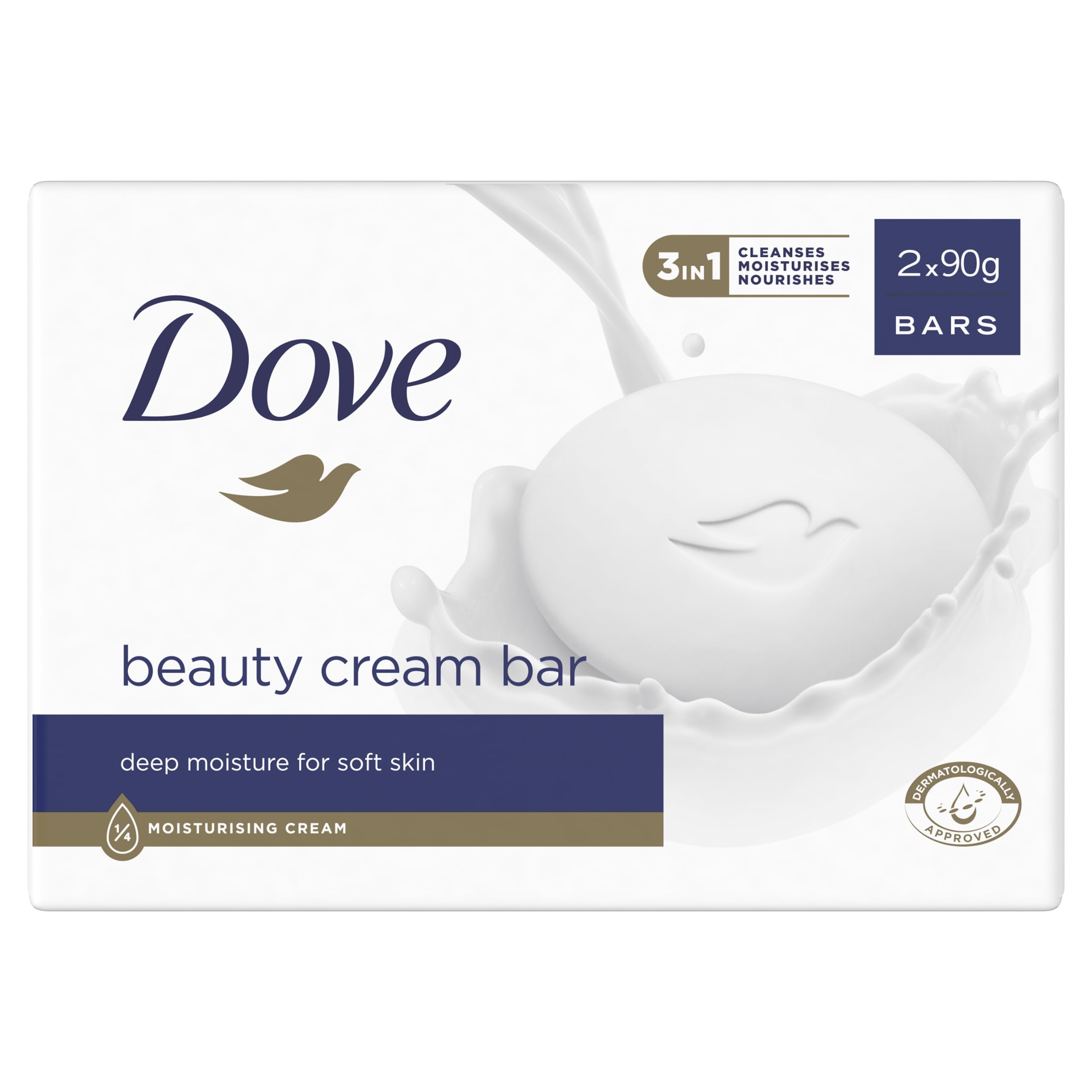Dove Original Beauty Bar Soap with ¼ moisturising cream for softer, smoother, healthier-looking skin 2x 90 g