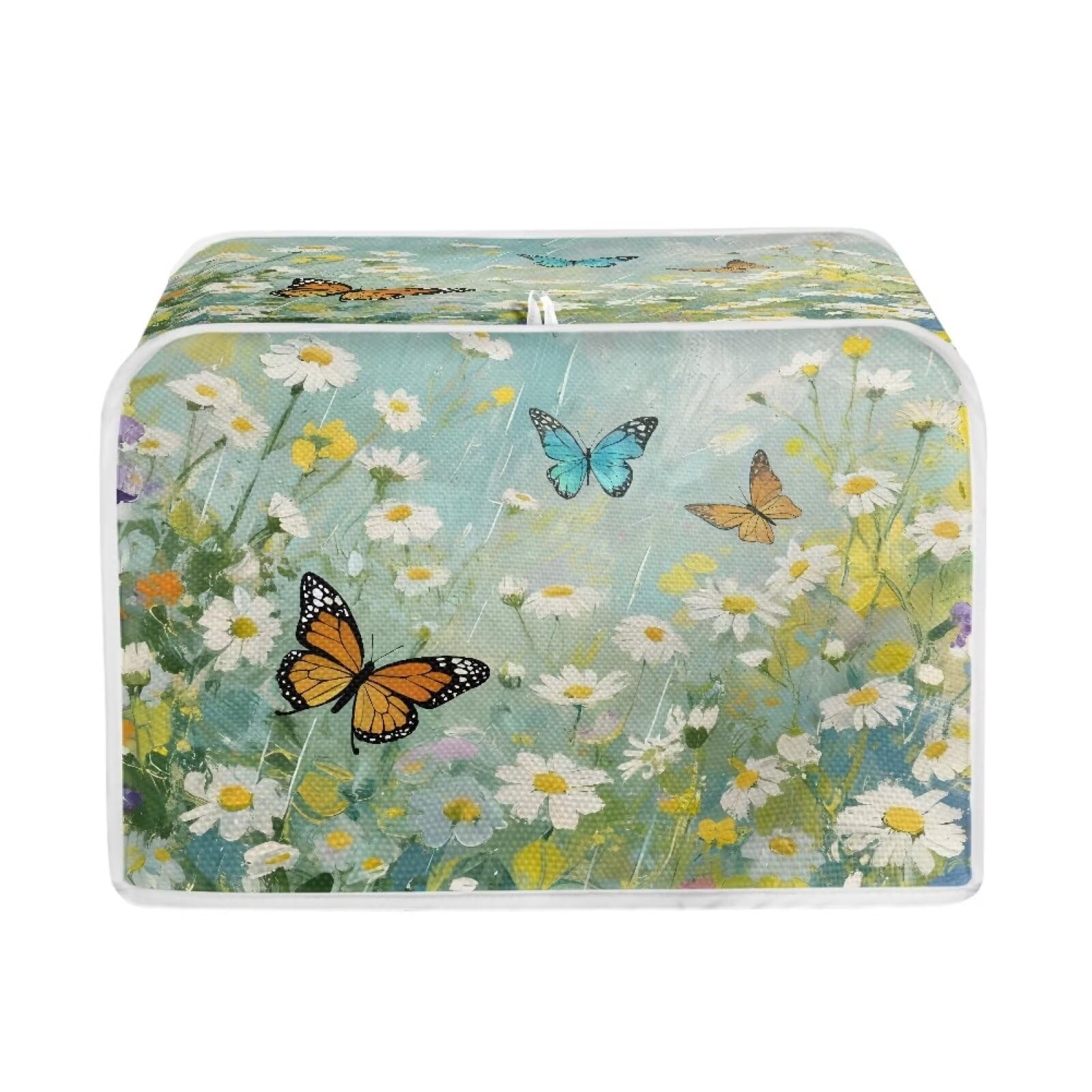 Talayituse Butterfly Daisy Oil Painting Print Toaster Dust Cover 2 Slice, Christmas Decoration Bread Maker Cover Toaster Covers Washable Stain Resistant Kitchen Small Appliance Covers, S