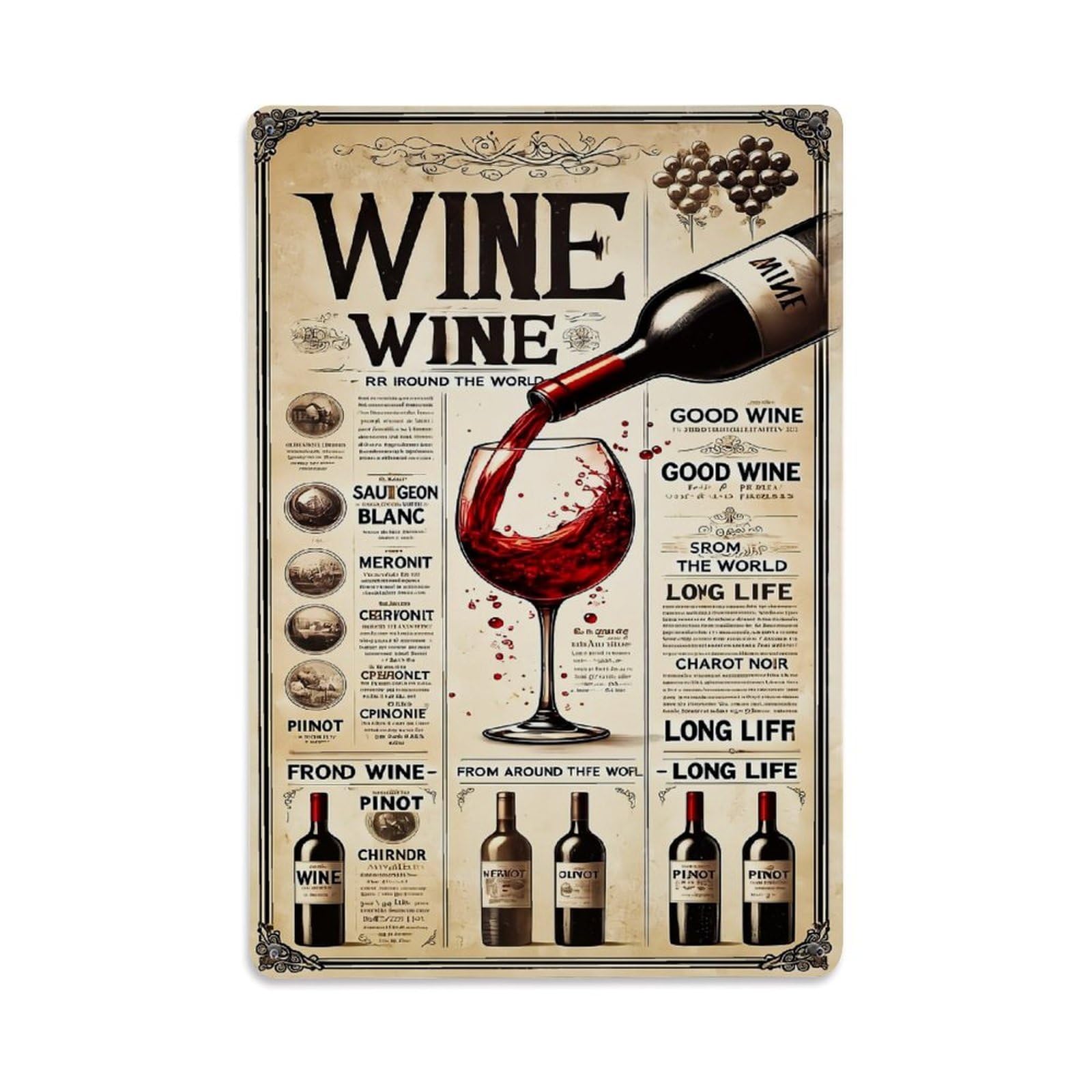 Jdfenggu Vintage Wine Bottle Pouring Into Glass Retro Metal Tin Sign, Metal Poster For Bar, Home, Man Cave, Kitchen, Laundry Room Art Decor 8X12 Inch