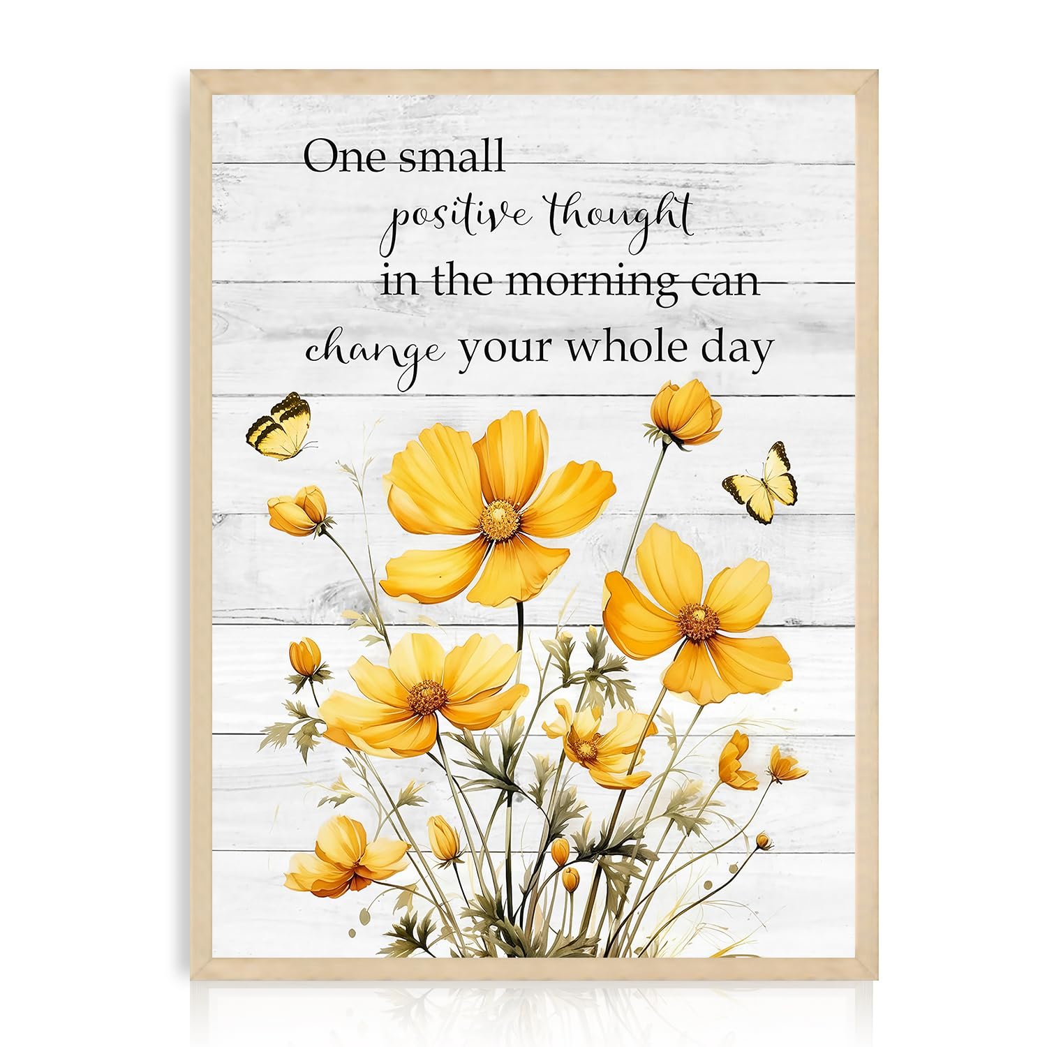 Dazzlewall Inspirational Quote Wall Art, Vintage Yellow Daisy & Butterfly for Bathroom Living Room Bedroom 12x16 in Unframed