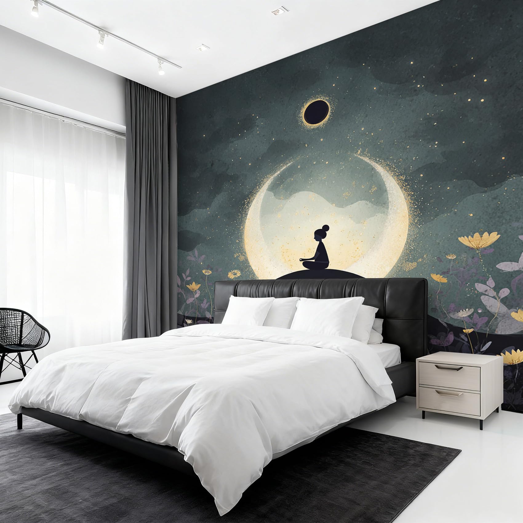Generico Carta da Parati Meditazione per Camera da Letto, Fotomurali Spirito Zen Della Luna, 350 x 256 cm Carta Parati Tessuto non Tessuto, Soggiorno Decorazioni Parete K-MZ&23