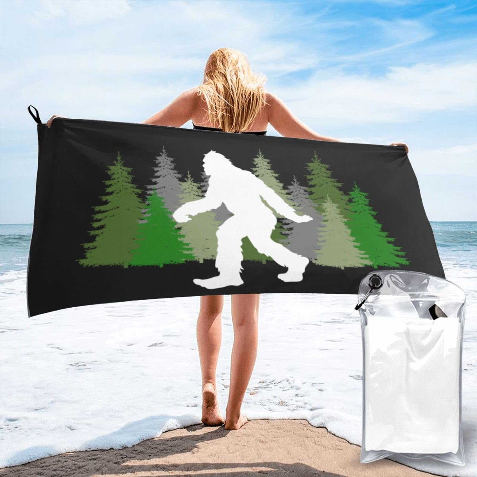 HACXZ Vintage Bigfoot Trees Absorbent Beach Towel Microfiber Beach Towel Lightweight 27.5"X55"
