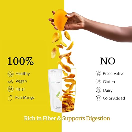 Miniatura 4 de Vinamit Mango seco suave  Rebanadas de mango de gato naturalmente dulce  Bolsa de 8.8 onzas  Sin OMG, sin gluten y azúcar de baja adición  Rico en