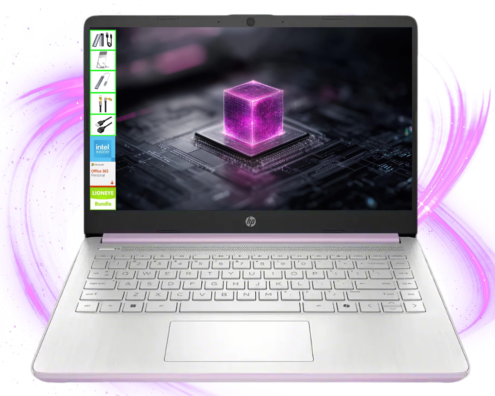 HP Laptop with Microsoft Office and 1TB Cloud Storage (1-Year) | 14 inch HD Computer | 8GB RAM | 128GB UFS & 128GB Portable SSD | Intel 4-Core CPU |