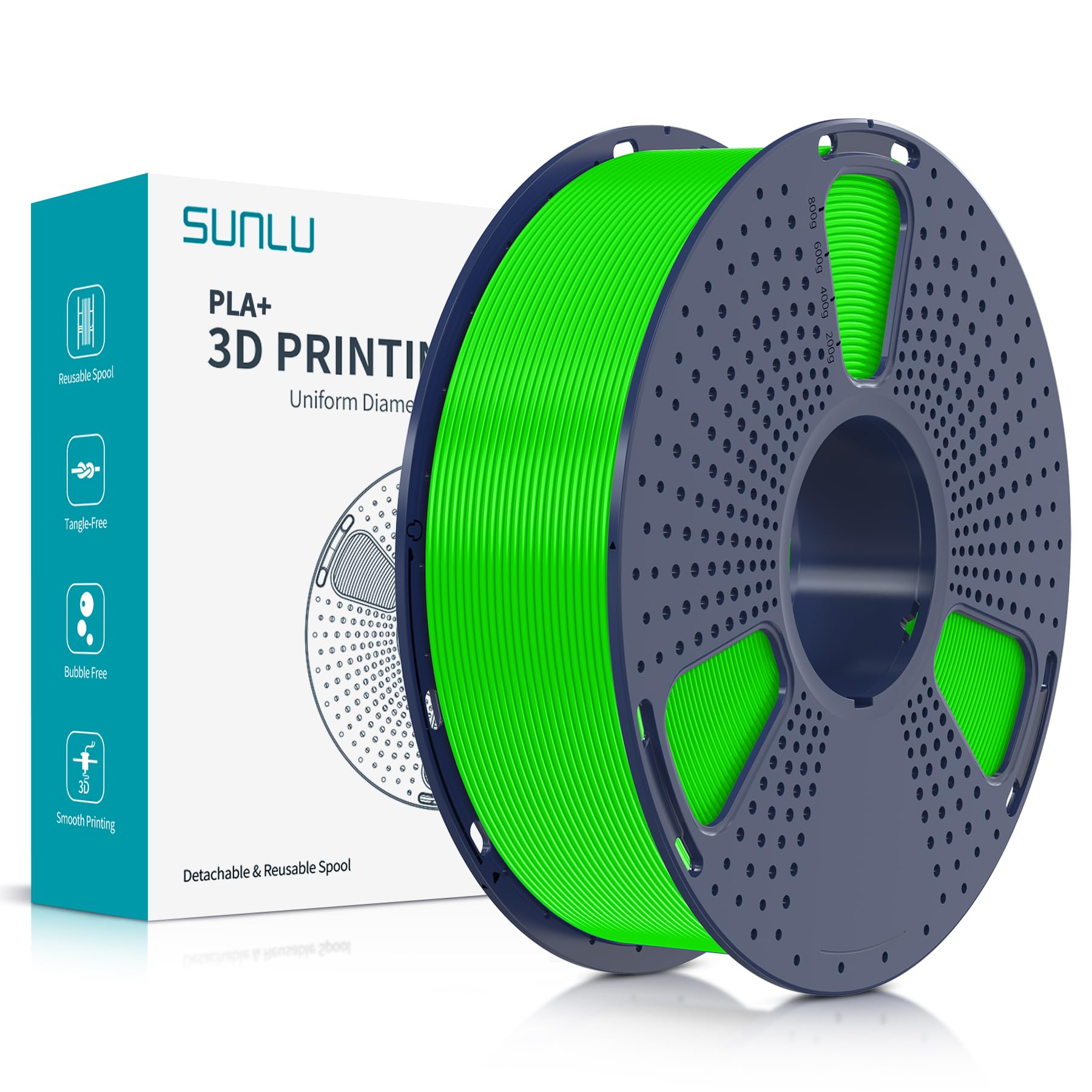 SUNLU PLA Plus filamento per stampante 3D, Filamento PLA+ 1.75mm, Filamento ad alta resistenza compatibile con stampanti 3D FDM, Precisione dimensionale +/- 0.02 mm, Bobina da 1kg (2.2LBS), Verde