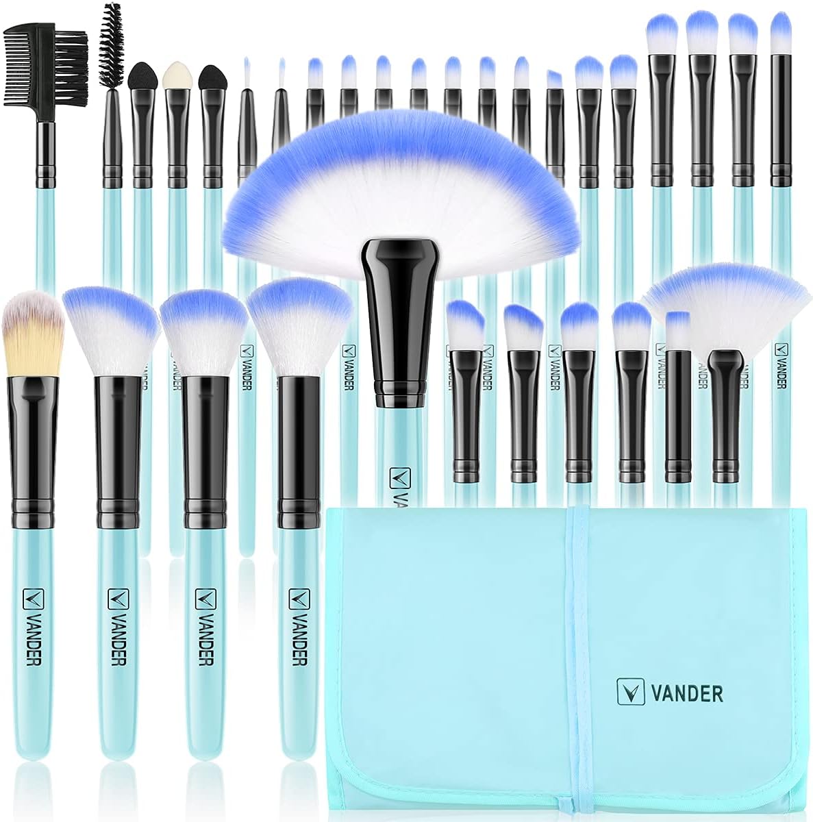 Makeup Brush Set,VANDER 32Pcs Professional Makeup Brushes, Synthetic Foundation Eyeshadow Blending Face Powder Blush Concealers Beauty Brush with Travel Cosmetic Bag,Blue
