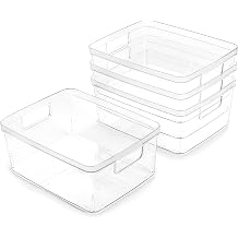 BINO Plastic Storage Containers, Small - 4 Pack THE LUCID COLLECTION, Multi-Use Organizer Bins Built-In Handles BPA-Free Clear, Fridge, Pantry & Home Organization