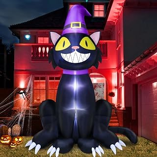 TURNMEON 8 Ft Giant Halloween Inflatables Outdoor Decorations Wizard Black Cat with Witch Hat Blow Up Halloween Yard Decorations Build-in LED Lights for Halloween Party Outside Garden Lawn Decor