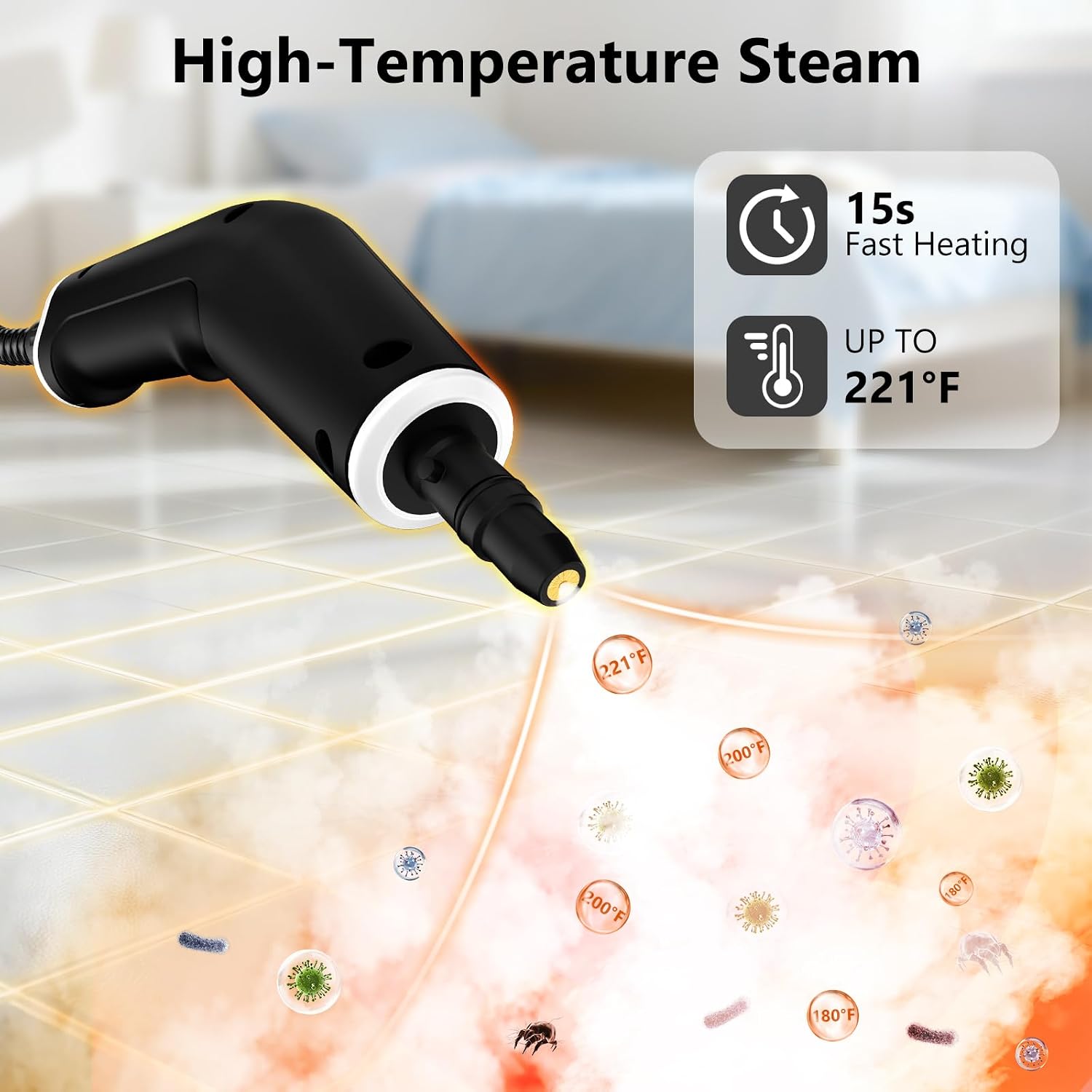 Steam Cleaner, Portable Steamer for Cleaning with 16pcs Accessories, 6-Level Adjustable and 15s Heat-Up, Handheld Steam Cleaner for Home, Tile, Dirt, Grout, Grease, Car Detailing