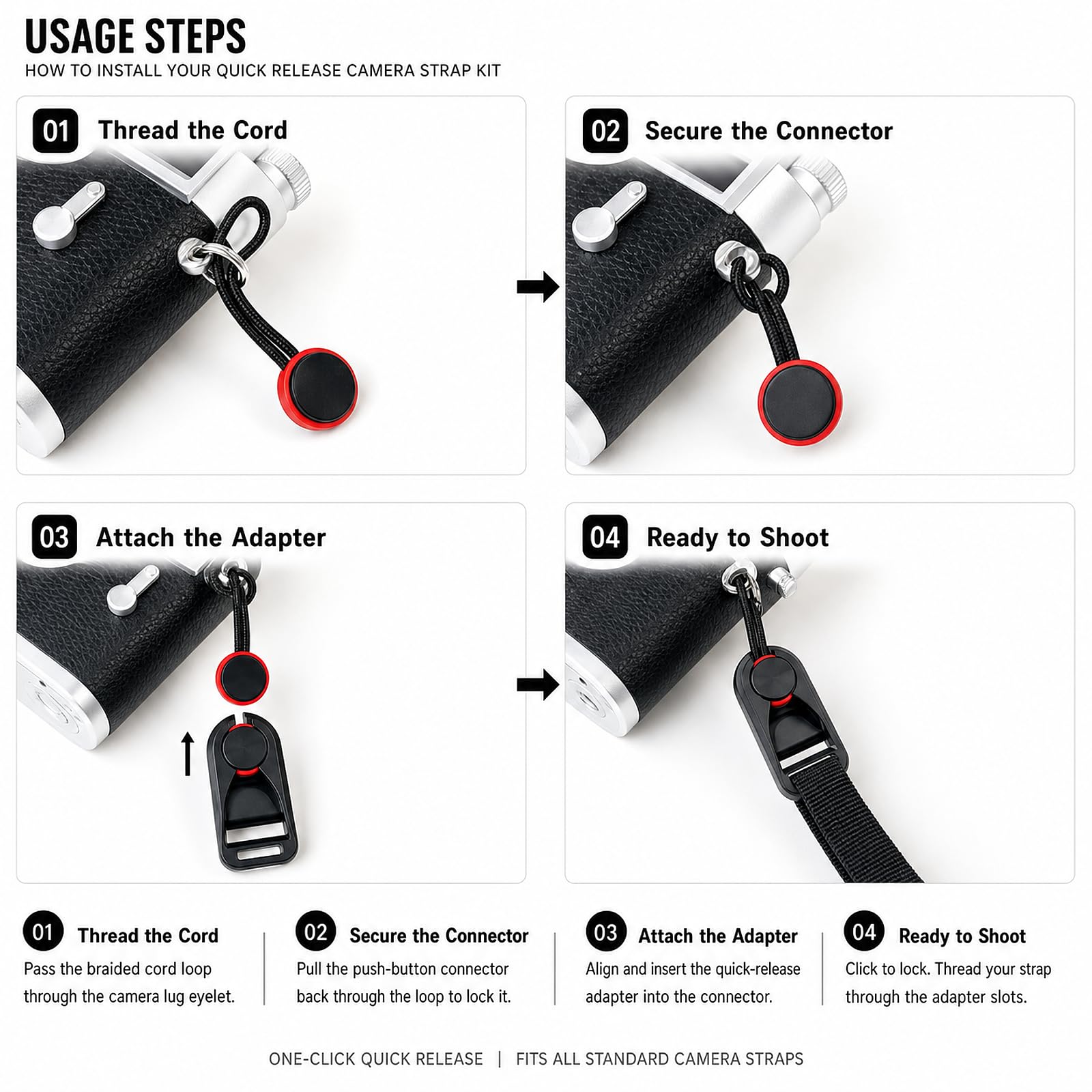 Kit de 6 correas de cámara de liberación rápida, correa para el cuello y correa de muñeca con hebilla de liberación rápida para cámaras réflex digitales, sin espejo, cámaras de acción