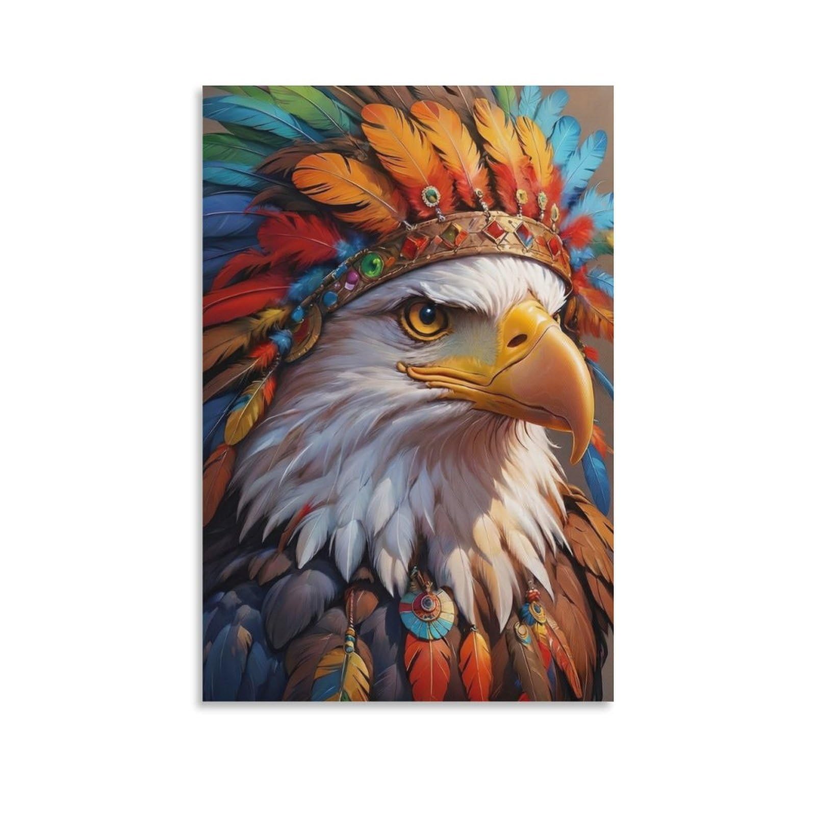 DHBANEIOK Eagle with Feather Crown Wall Decor Poster Canvas Prints Picture Modern Canvas Wall Art Picture Wall Hanging for Bedroom Living Room Decor 20x30inch(50x75cm)