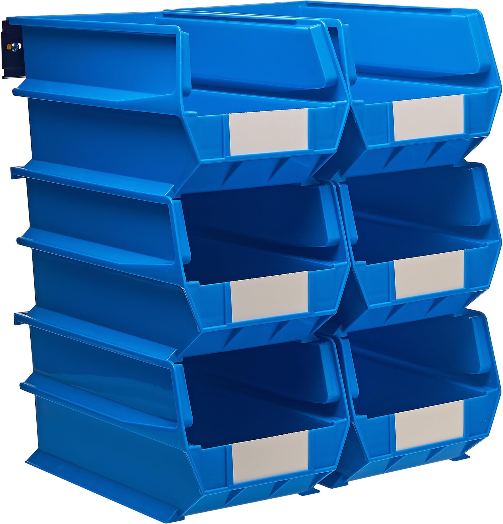 Triton Products 3-240BWS LocBin 8 Piece Wall Storage Unit with 14-3/4 Inch L x 8-1/4 Inch W x 7 Inch H Blue Interlocking Poly Bins, 6 CT, Wall Mount Rails 8-3/4 Inch L with Hardware, 2 pk
