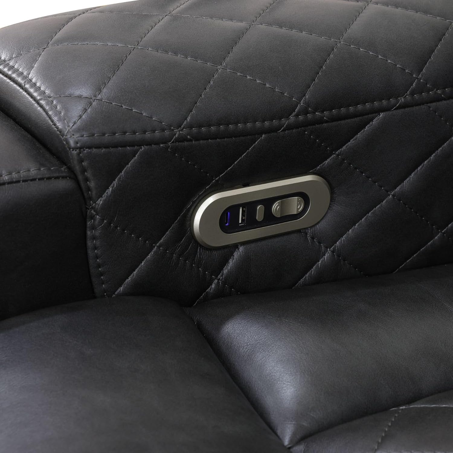 Function 3-Pieces Recliner Sofa Set Dark Grey Breathing Leather Living Room