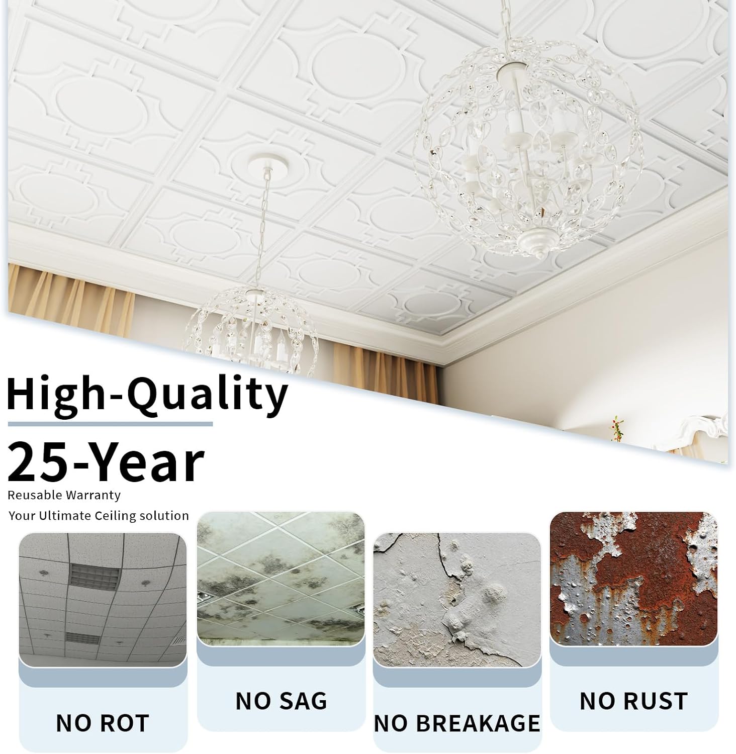 24 PCS 2x2 FT Decorative Ceiling Tiles, 24x24 Inch 3D Modern Minimalist Ceiling Panels, PVC Waterproof Cuttable Material Ideal for Living Room Bedroom Commercial Space Cover 96 Sq.Ft