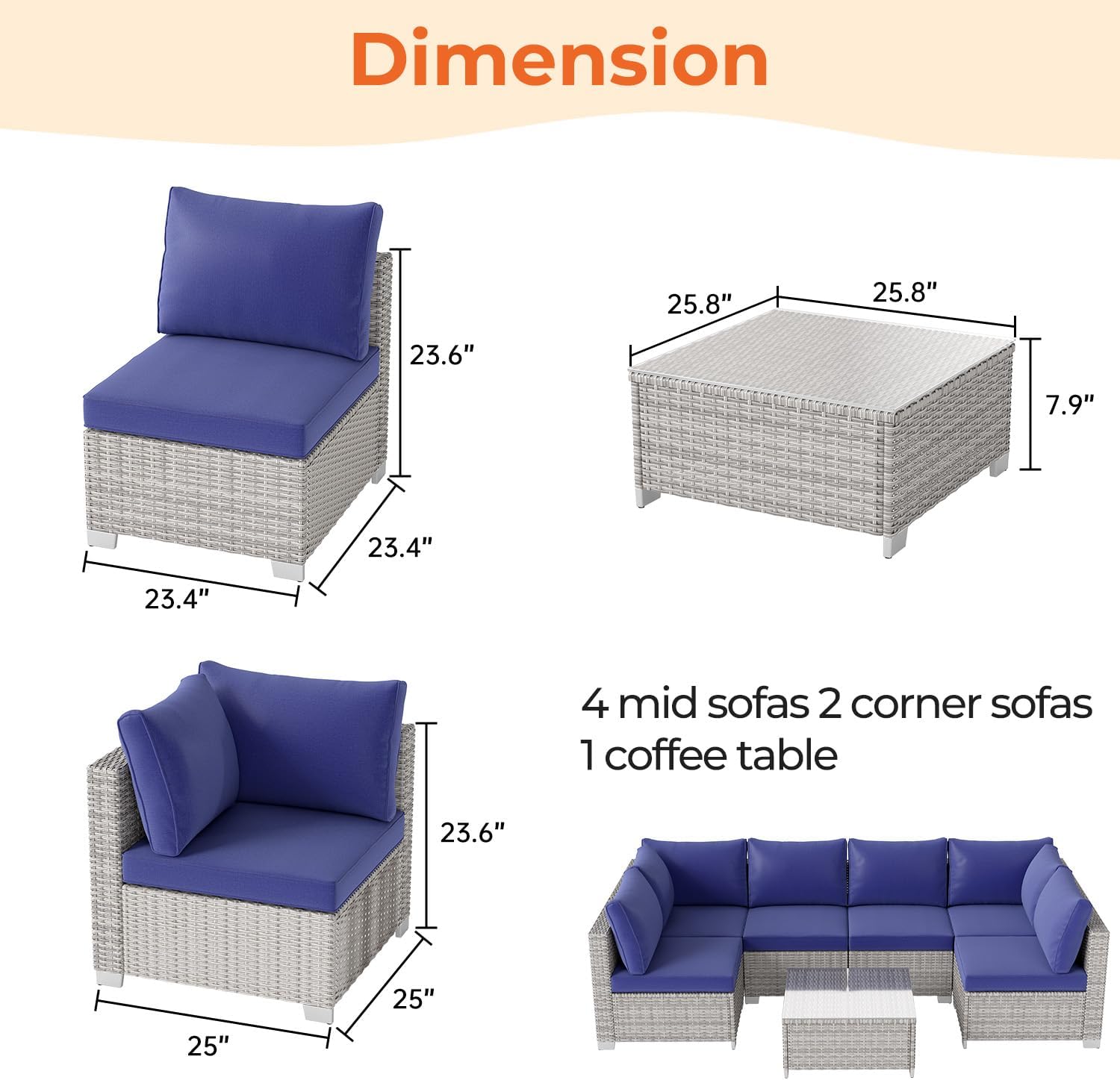 Aohanoi 7 Pieces Outdoor Patio Furniture Set with Waterprool Cover,Thick Cushions and Glass Coffee Table,Wicker Conversation Set Sectional Sofas for Garden,Backyard,Balcony