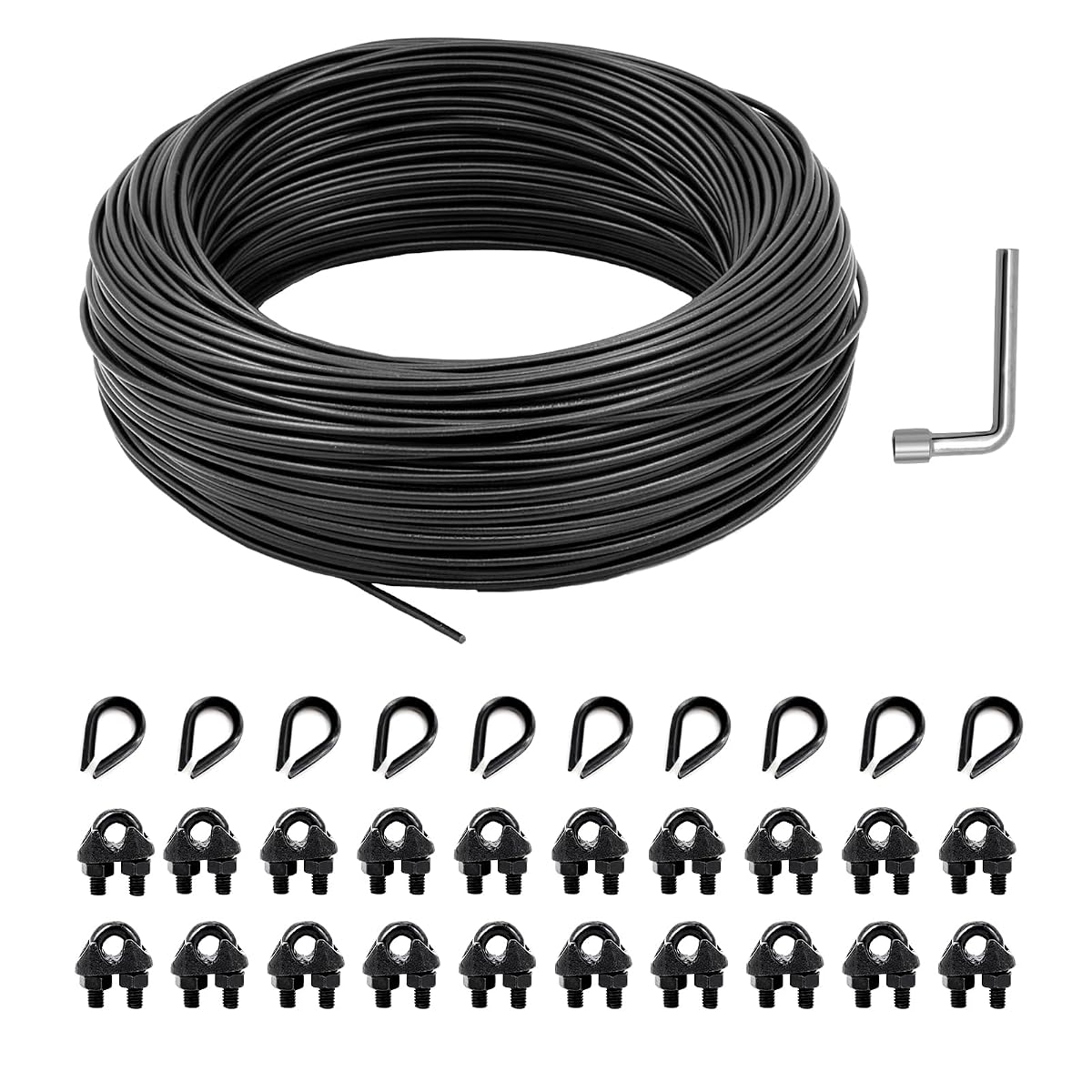 hannger String Light Hanging Kit, PVC Coated Steel Cable, 100FT, Black, Model