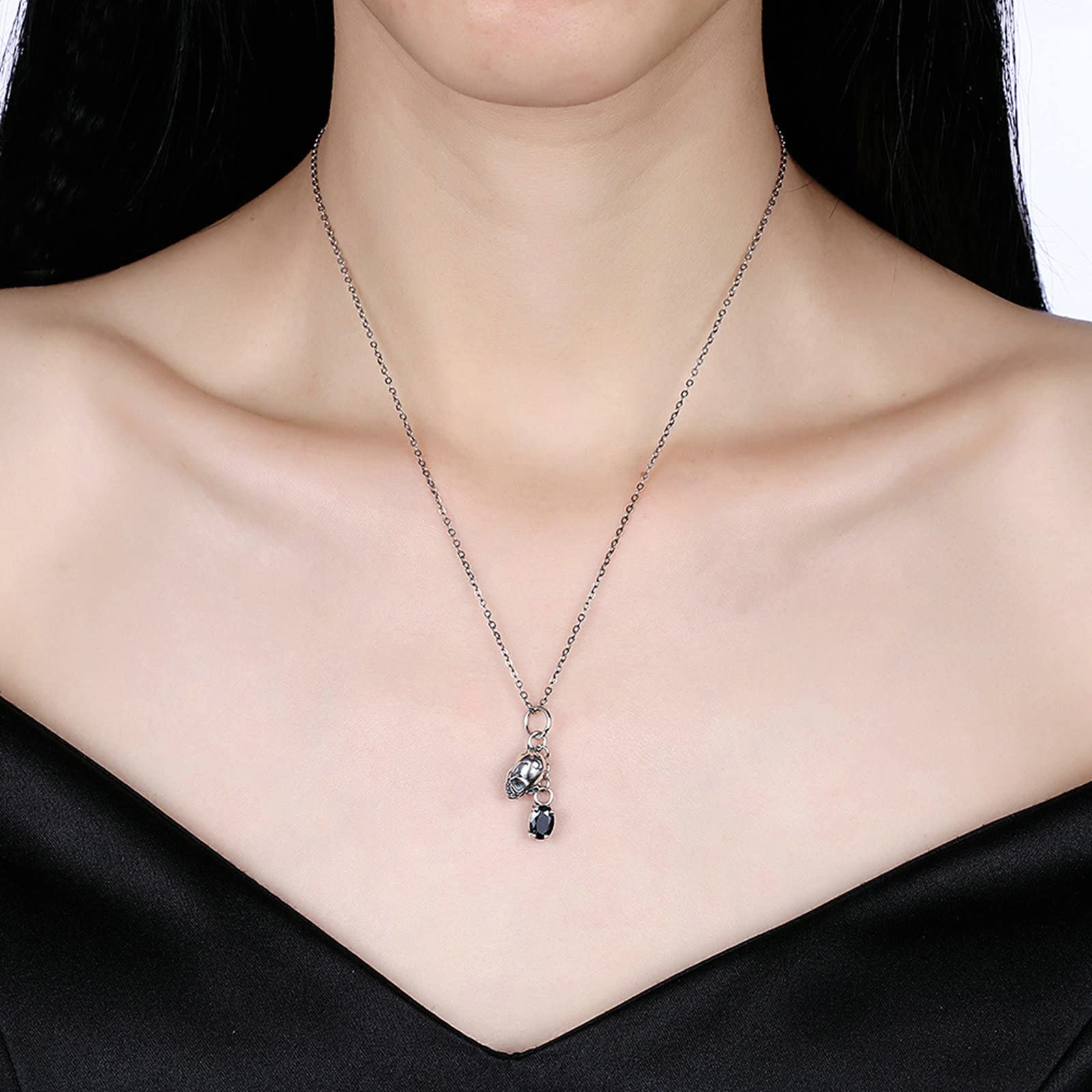 Collar para mujer, collar de plata de ley para mujer, collar con colgante de calavera vintage, Circonia cúbica