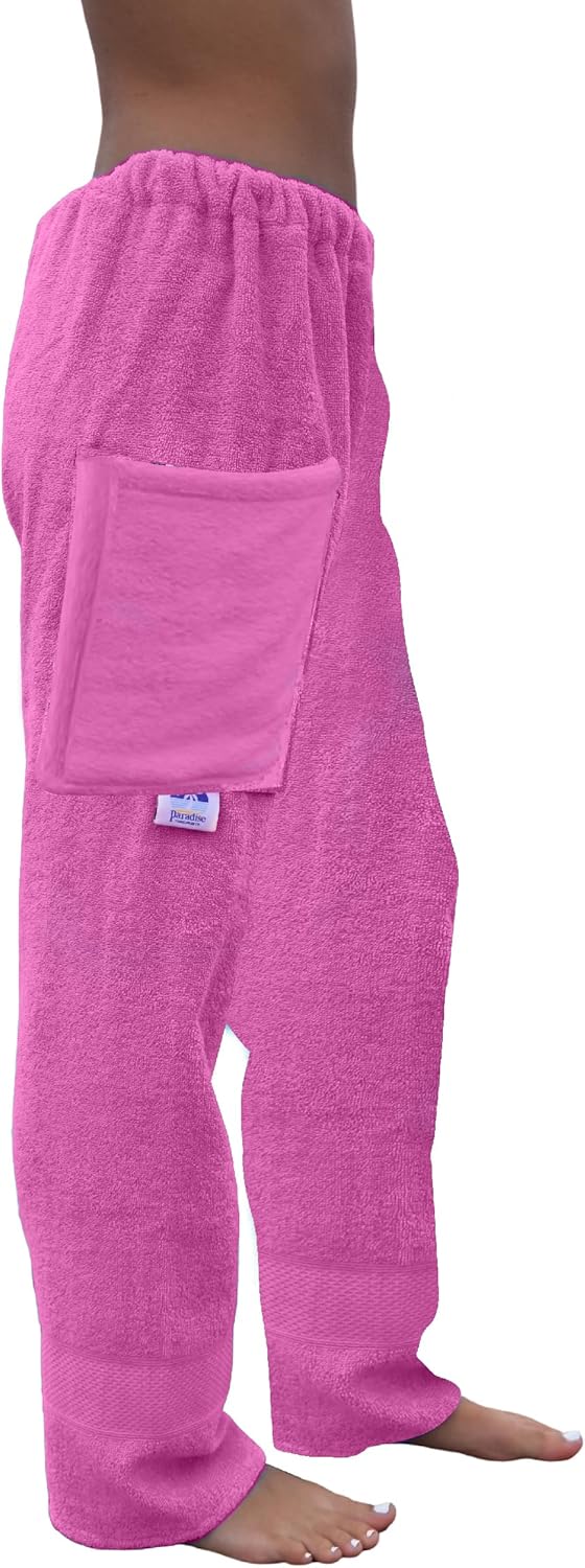 Towel Pants for Swimmers – Pink - Cotton Terry Towel Pants – Beach Coverup – Resort Wear – Swim wear