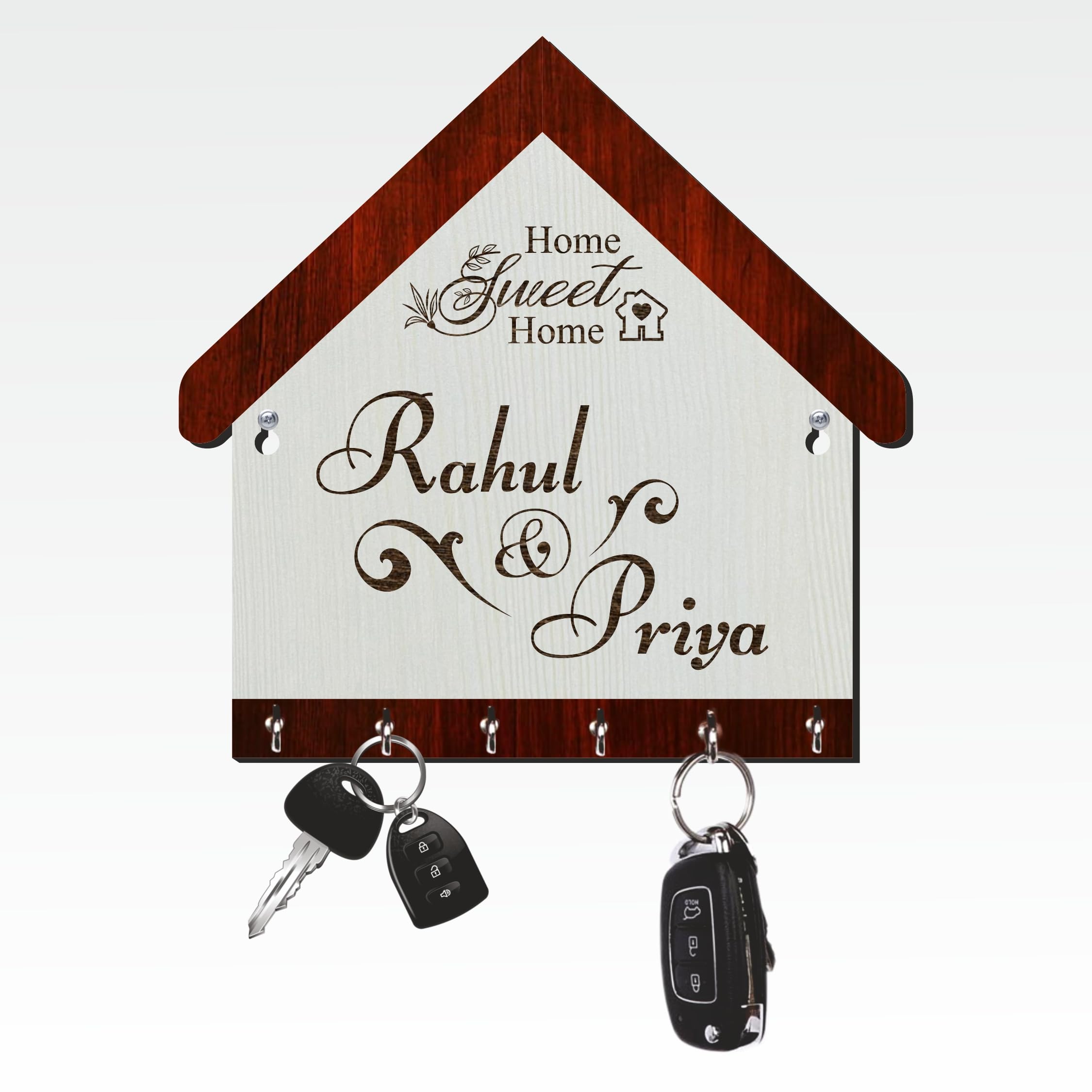 Precious Arts Customized Attractive Wooden Wall Mount Home Key Holder with 6 Stainless Steel Hooks (Personalized Family Name)-image-14
