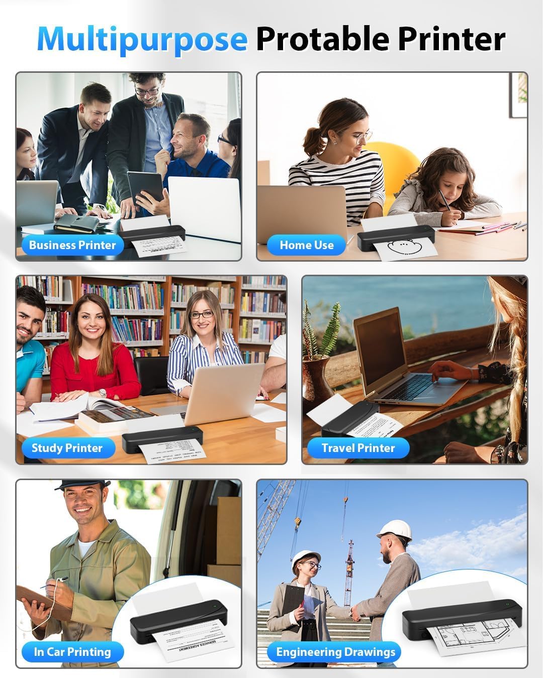 Portable Printers Wireless for Travel, Inkless Bluetooth Thermal Printer
