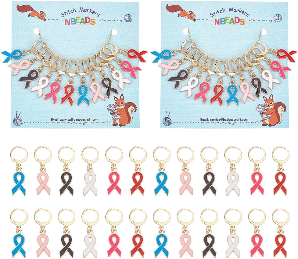 NBEADS 15 Pcs Knitting Stitch Markers, 5 Styles Antique Silver Alloy Crochet Stitch Marker Charms Removable Lobster Clasp Locking Stitch Marker for Knitting Weaving Sewing Accessories