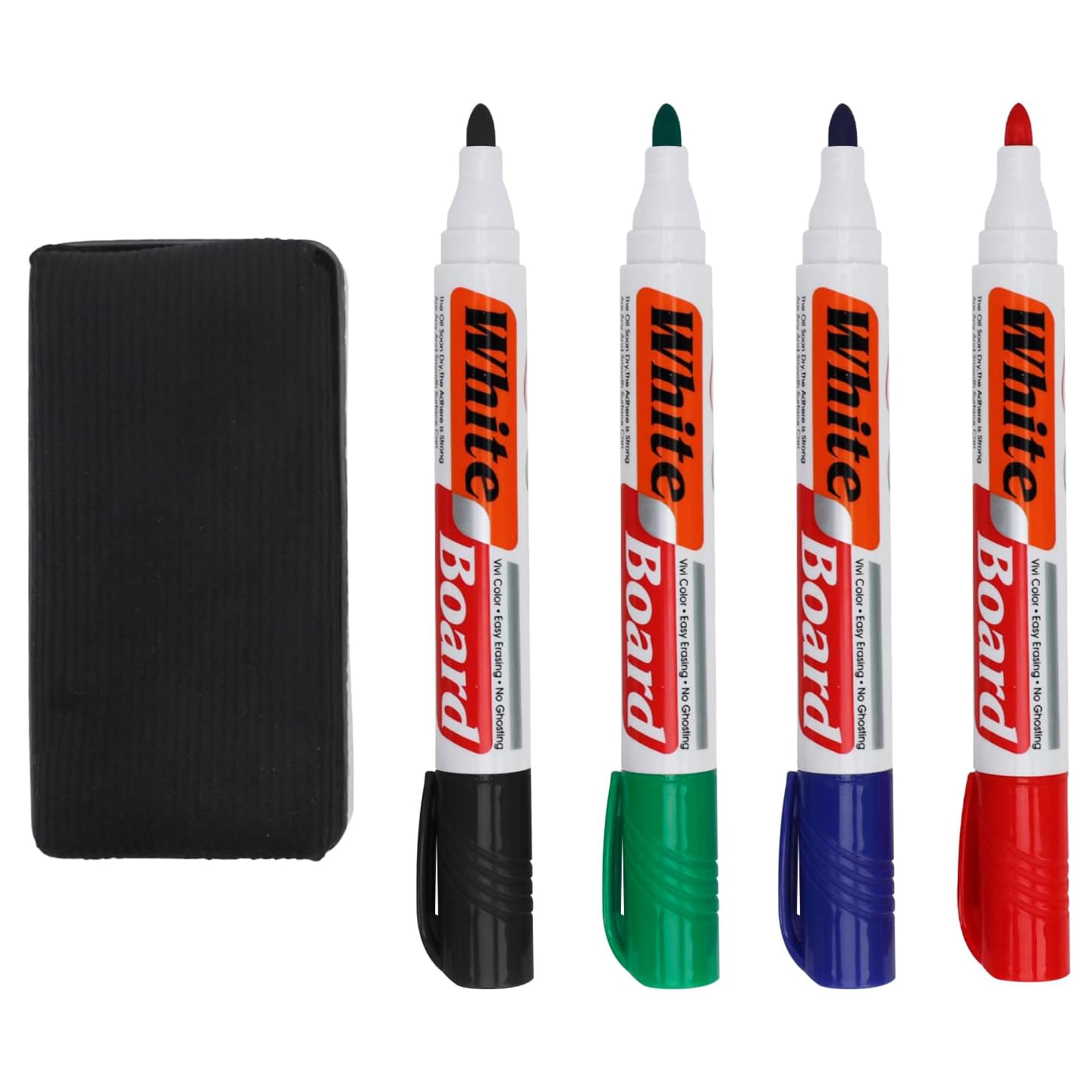 ARURA (LABEL) Dry Erase Markers 4Pcs Color Erasable Whiteboard Marker Pen with White Board Eraser Wiper Set for Home School Office Learning Working (Random Eraser Color)-image-8