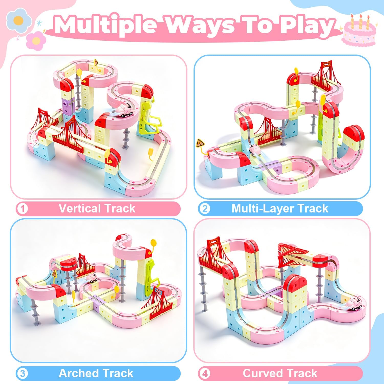 Electric Train Set for Kids 3 4 5 6 7 8, 3D Flexible Race Track 180 PCS Car Track with Light Gravity Defying Train Track Magnetic Track Car Toys Stem Learning Toy Girls Birthday Gift Cube Track