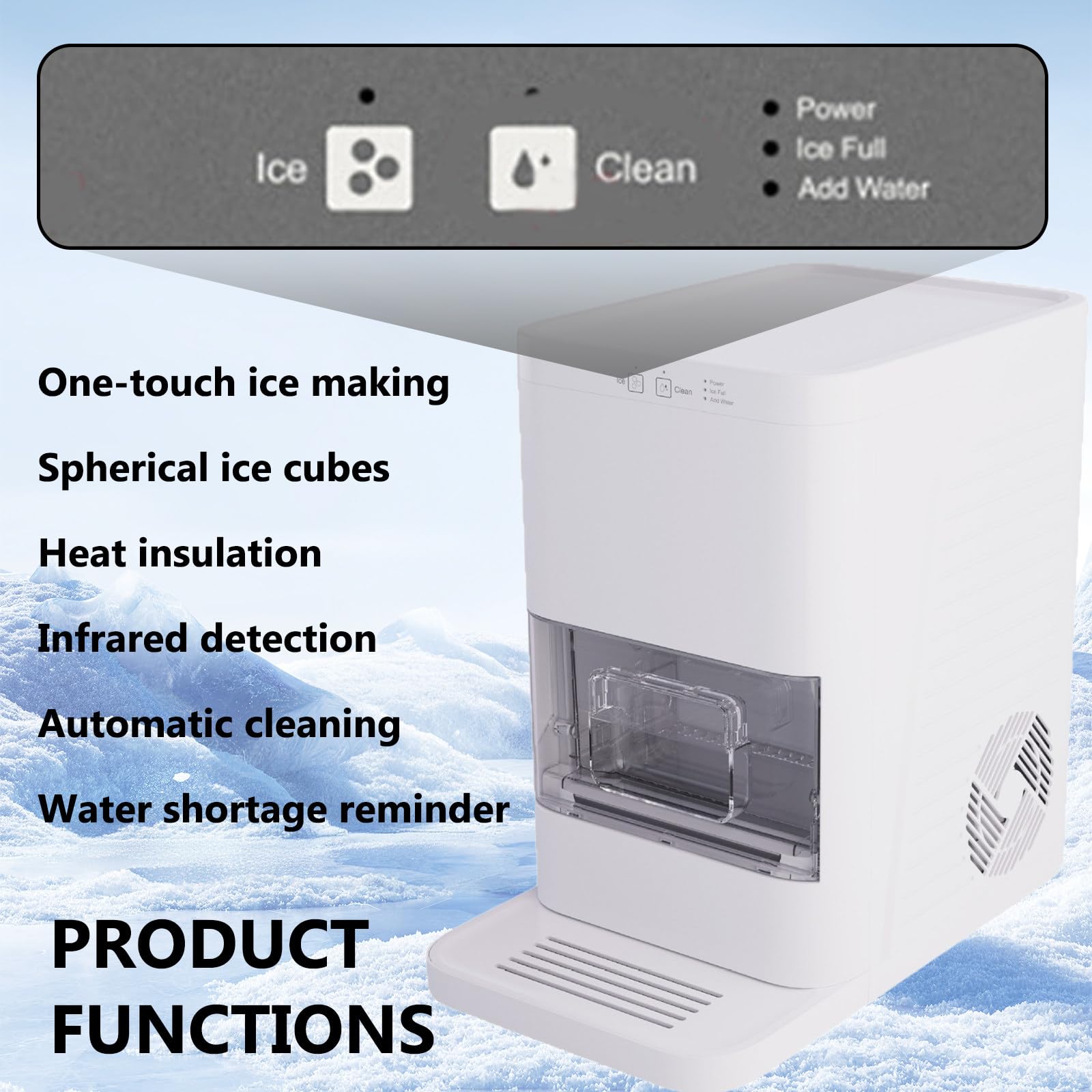 Máquina de hielo transparente con sistema de autolimpieza rápido, panel táctil LCD, capacidad para almacenar de 8 a 10 bolas de hielo, silenciosa, ideal para colocar sobre la encimera, en el hoga