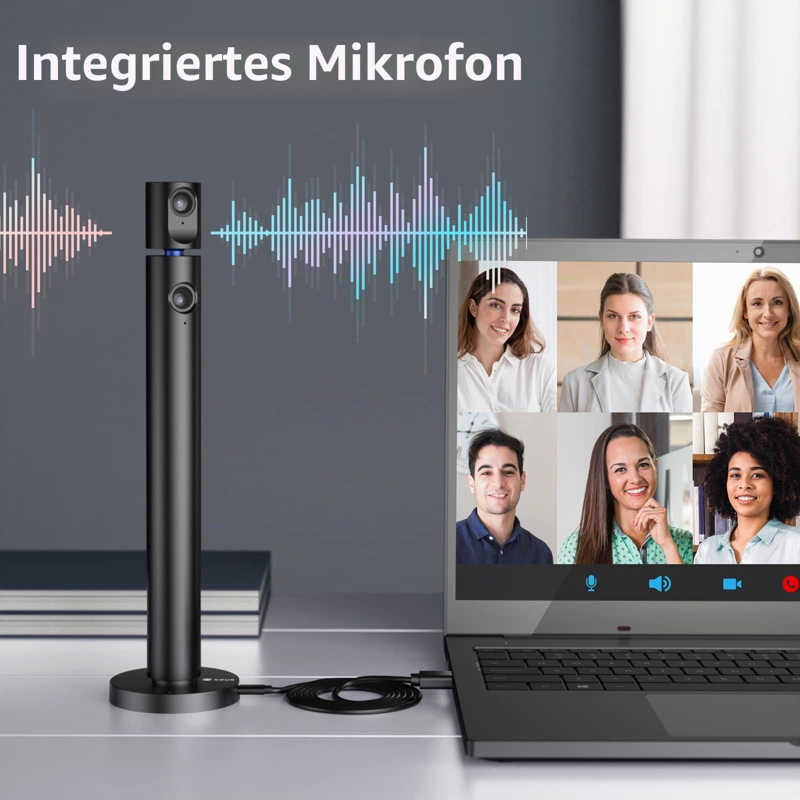 CZUR Halo Dual Webcam 180° Drehbare, 1080P Kamera mit Mikrofon Streamcam Videokamera 90° Sichtfeld Camera für PC, Computerkamera, Plug and Play, für Zoom/Skype/Teams/Hangouts