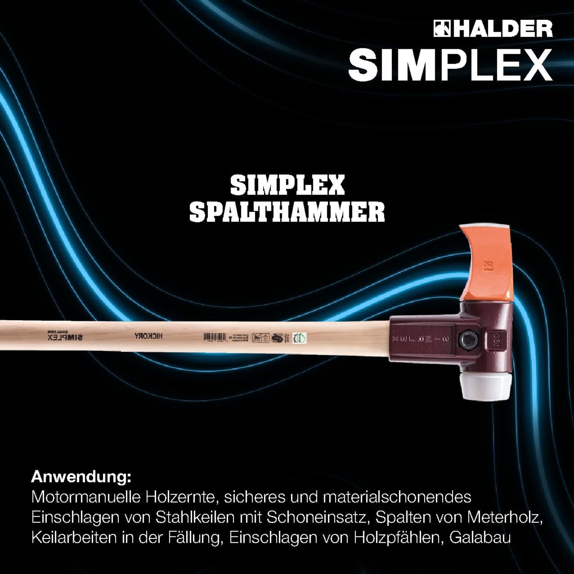 HALDER Stahlgussgehäuse Hickorystiel Hammer Ø 60 mm 3007.160
